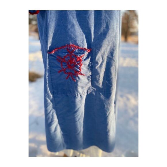 Vintage 60s 70s Robe House Dress Embroidered Tie Neck - Picture 11 of 12